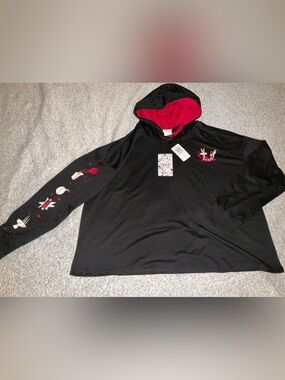 Warner Bros. Looney Tunes Women Black Hoodie w/ Red Hood Lining Sleeve Graphics
